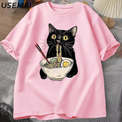 Noodle Ramen Cat T-Shirt Foodie Lover T Shirts