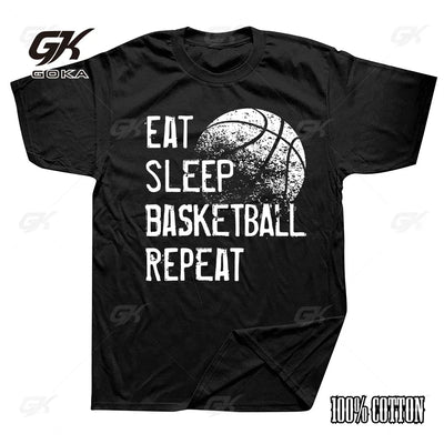 Funny Eat Sleep Basketball Repeat T Shirts Graphic Cotton Streetwear Short Sleeve Birthday Gifts Summer Tee Mens Clothing